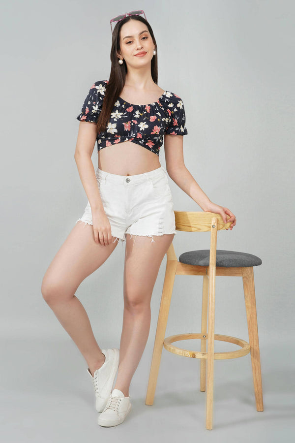 Floral Puff-Sleeve Crop Top