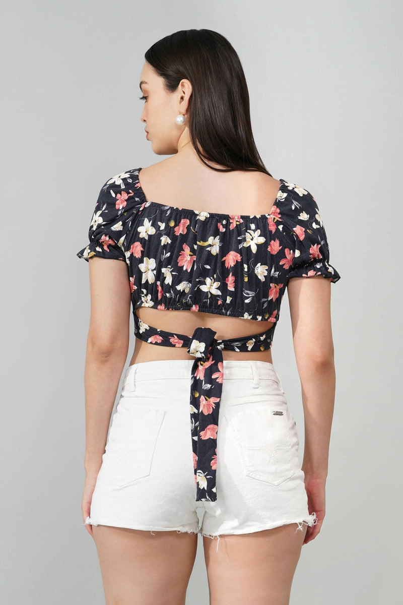 Floral Puff-Sleeve Crop Top