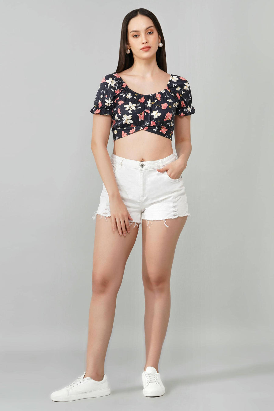 Floral Puff-Sleeve Crop Top