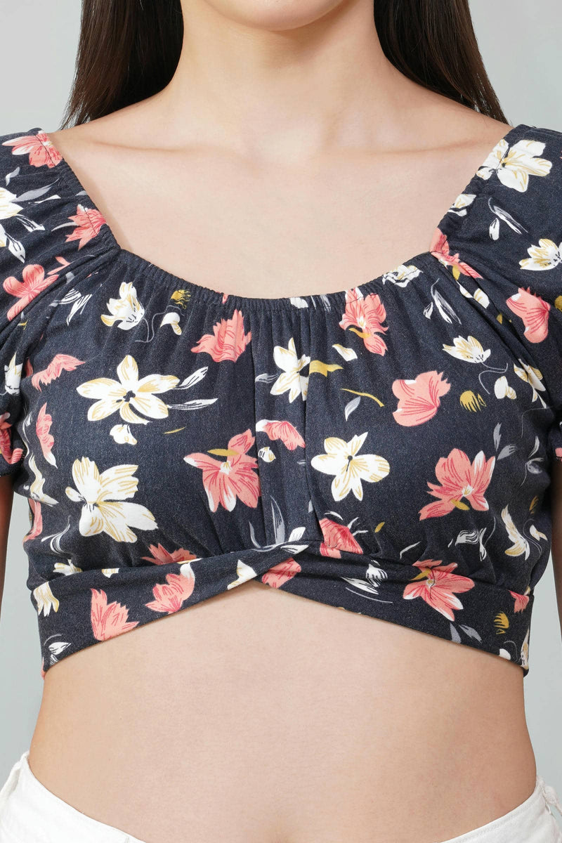 Floral Puff-Sleeve Crop Top