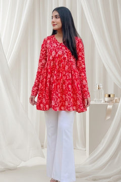 Red Petal Flare Top