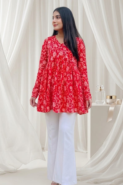 Red Petal Flare Top