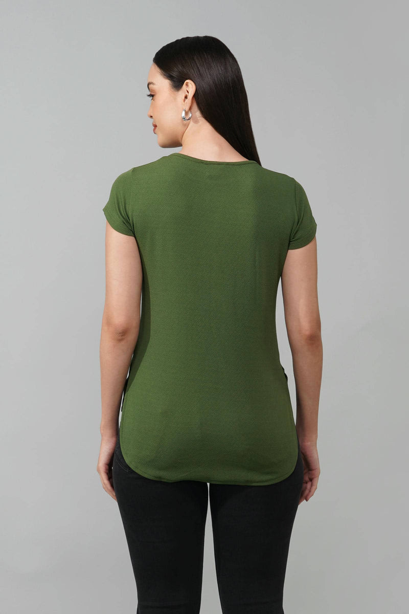 Green Casual Round Neck Top