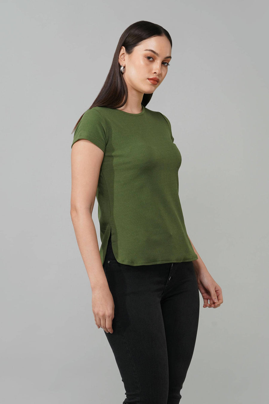 Green Casual Round Neck Top