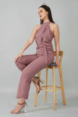 Dusty Pink High Neck Belted Jumpsuit
