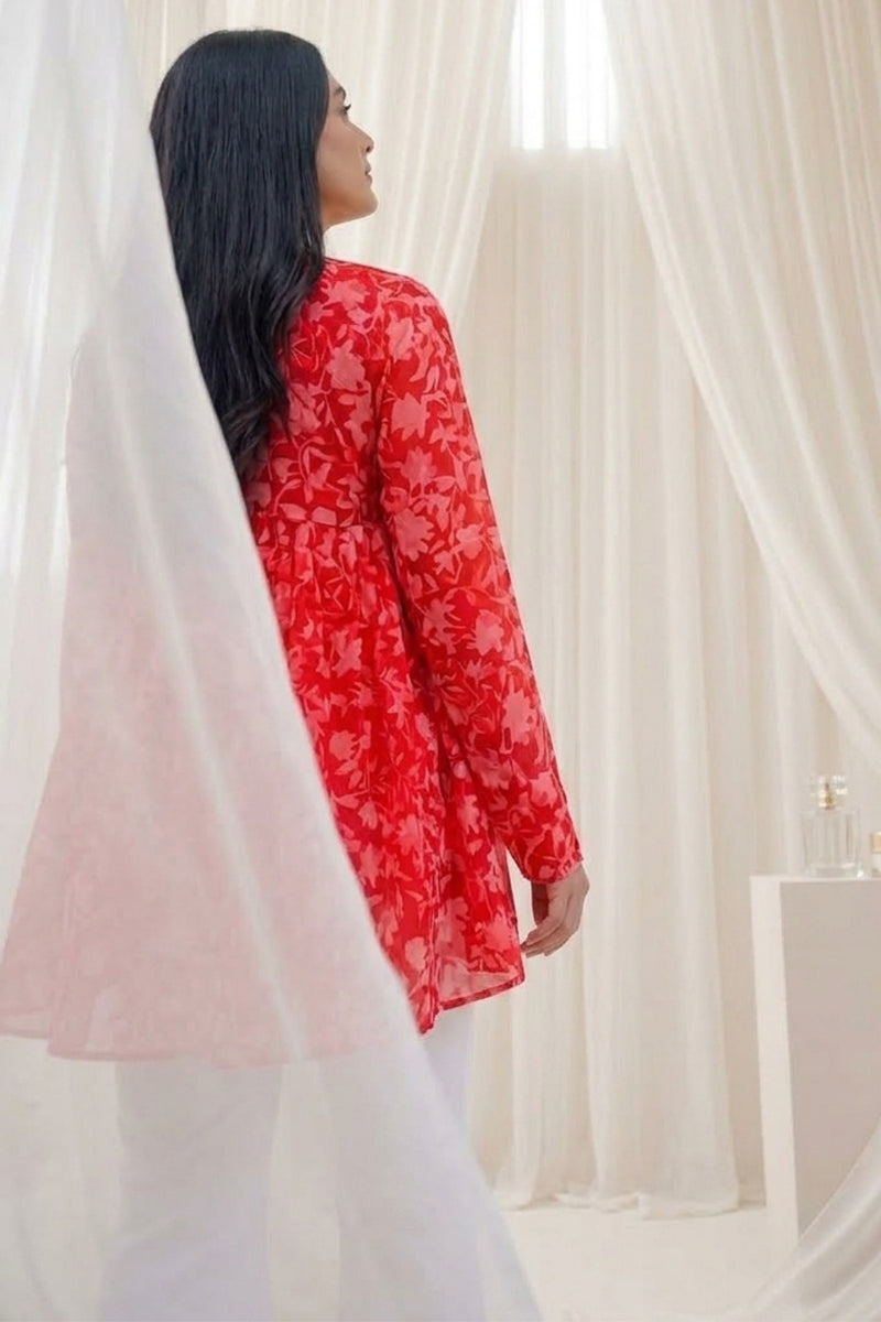 Red Petal Flare Top