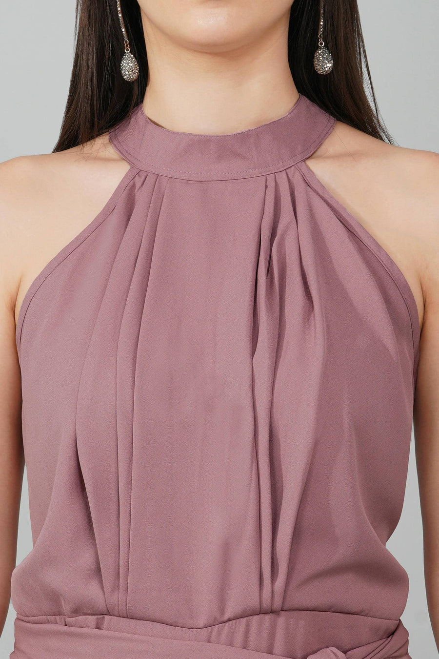 Dusty Pink High Neck Belted Jumpsuit