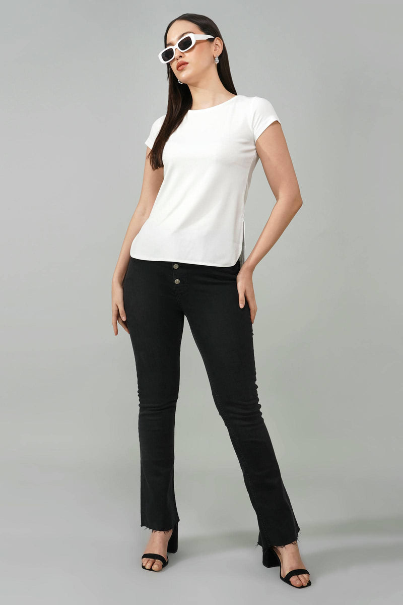 White Casual Round Neck Top