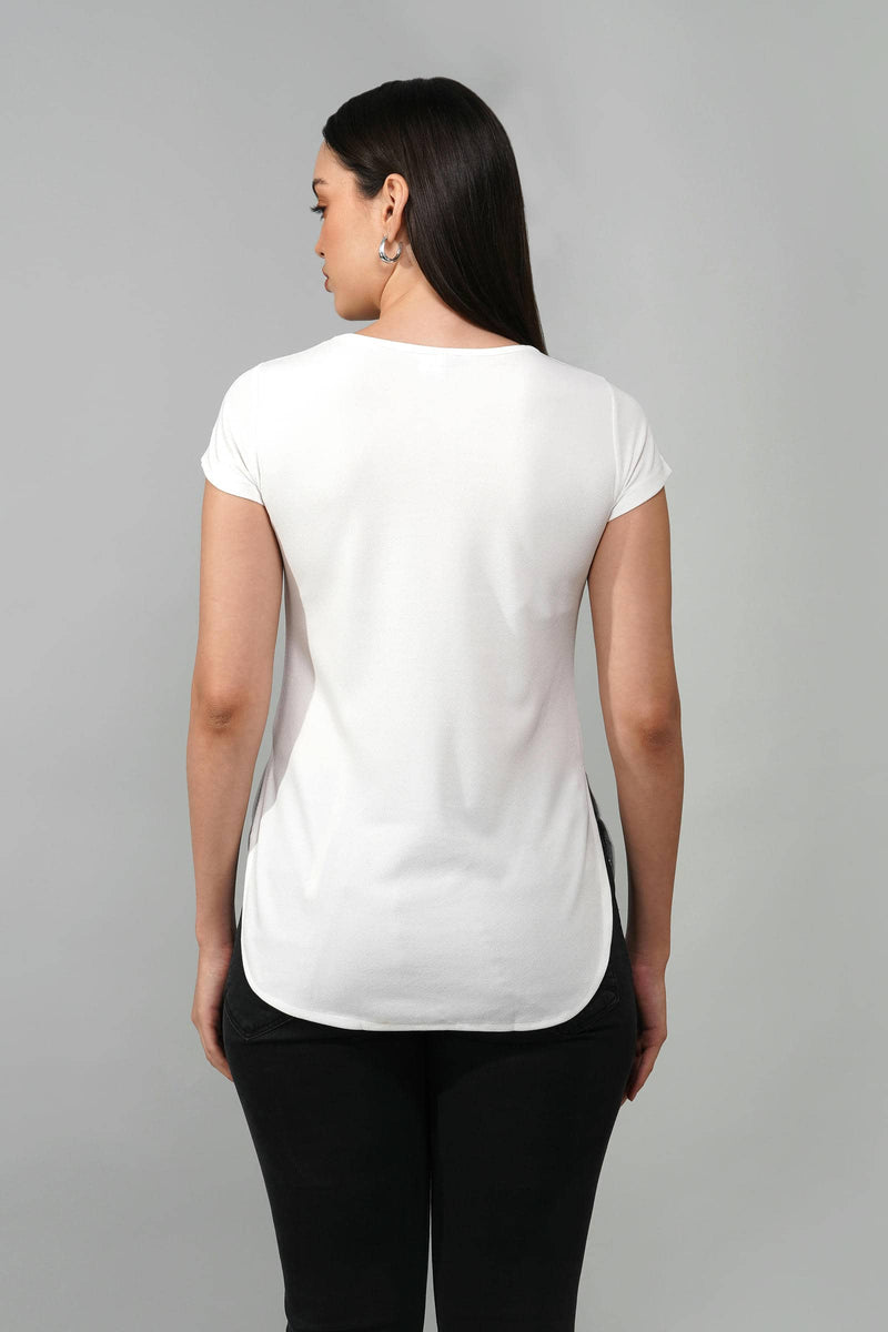 White Casual Round Neck Top