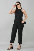Black High Neck Belted Jumpsuit