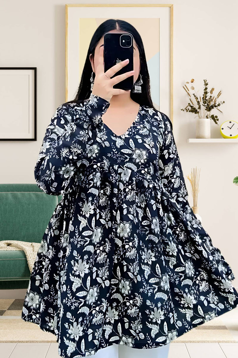 Midnight Bloom Floral Flared Top
