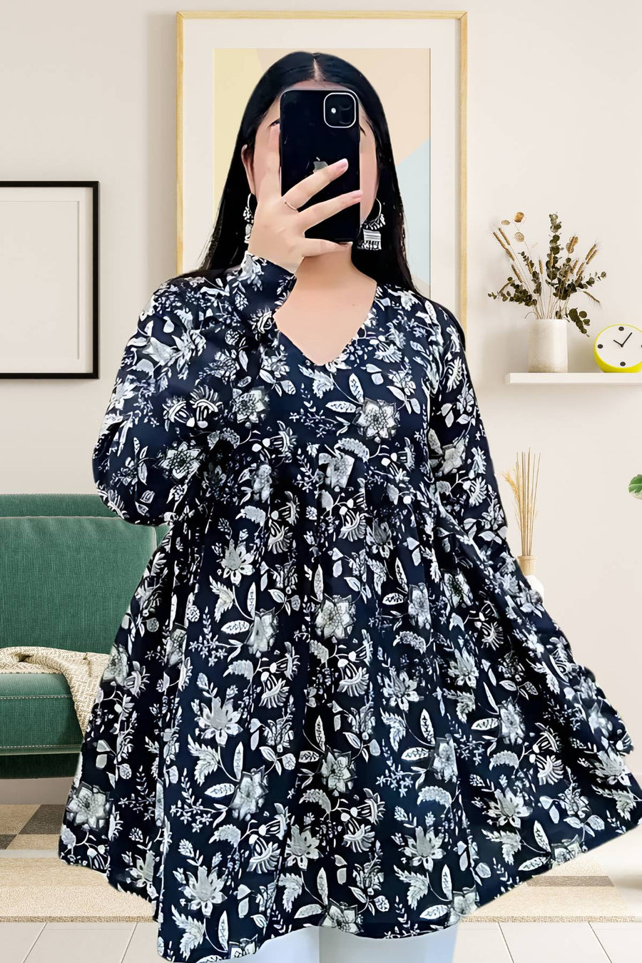 Midnight Bloom Floral Flared Top