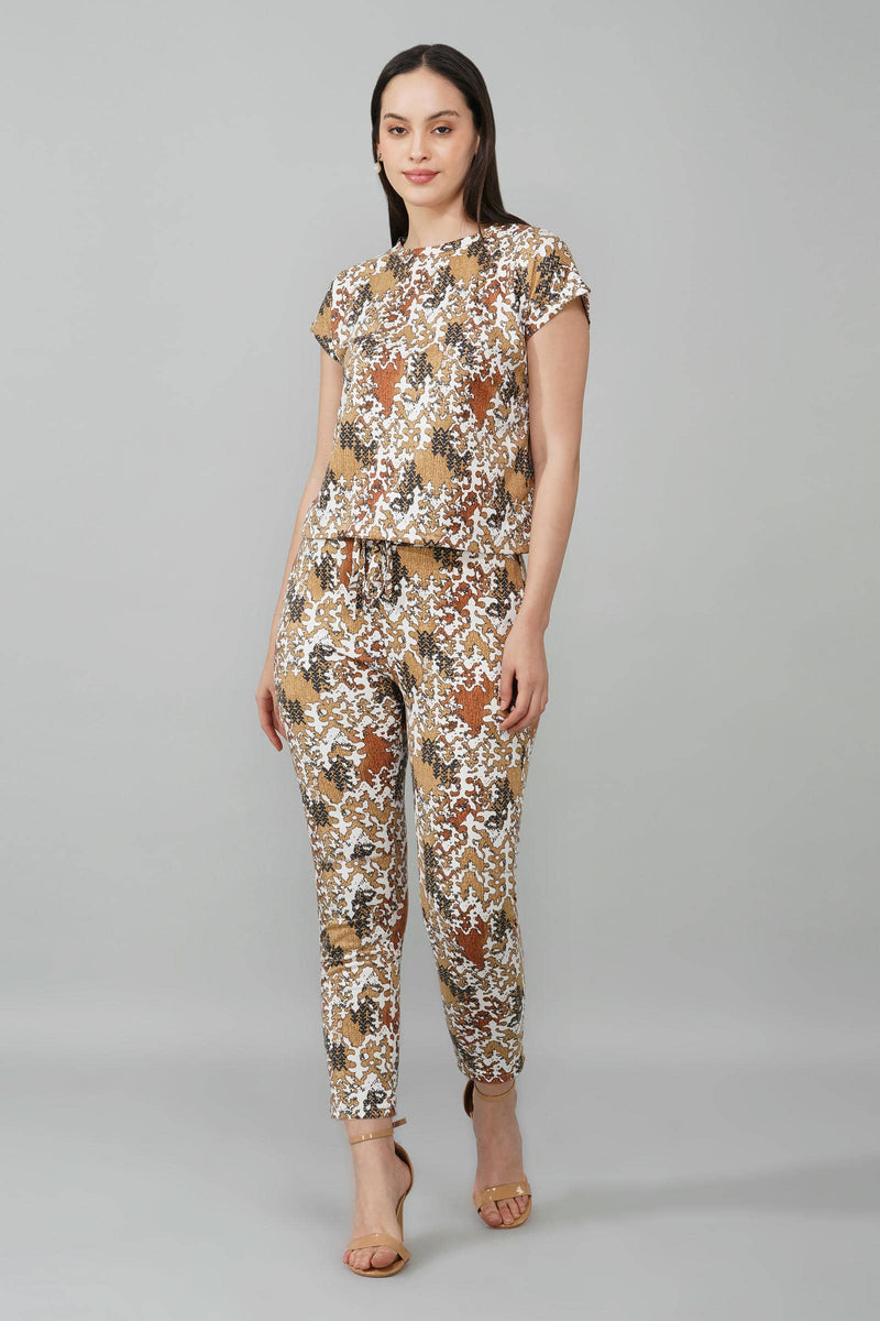 Brown Abstract Print Coord Set