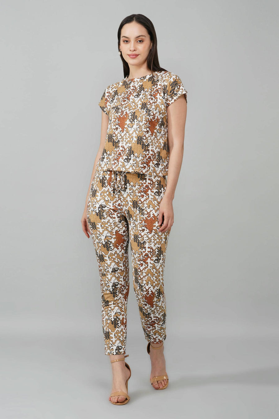 Brown Abstract Print Coord Set