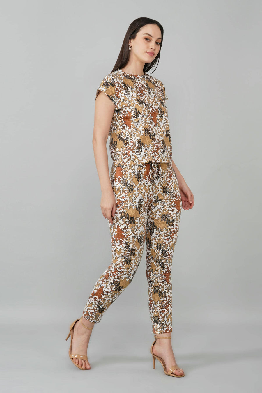 Brown Abstract Print Coord Set
