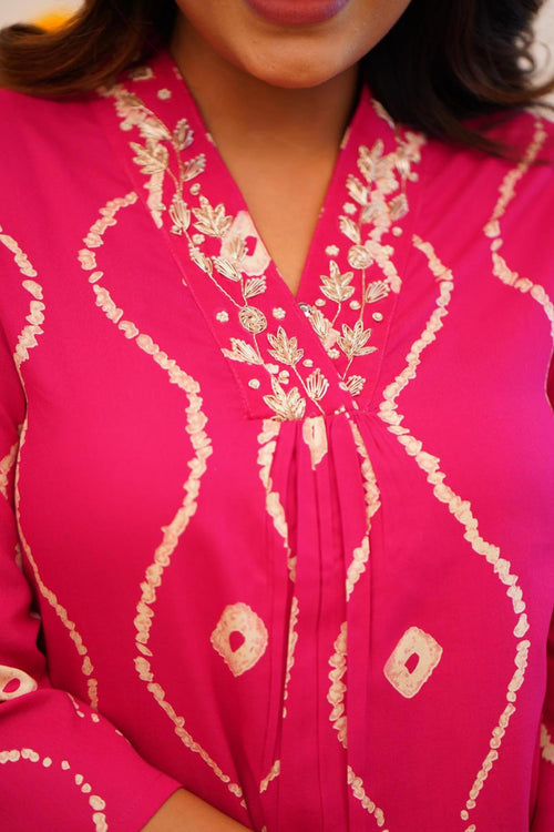 Pink Printed Cotton Kurta Set