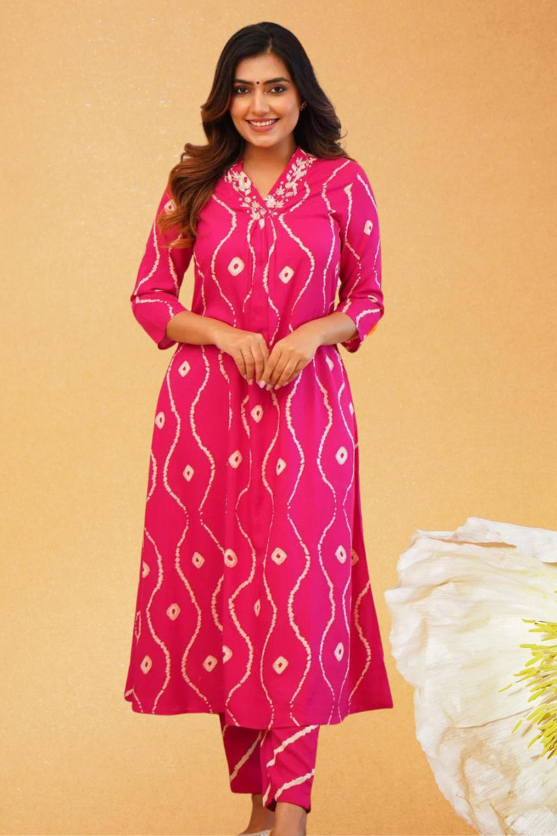Pink Printed Cotton Kurta Set