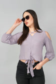 Lavender Cold Shoulder Tie-Front Top