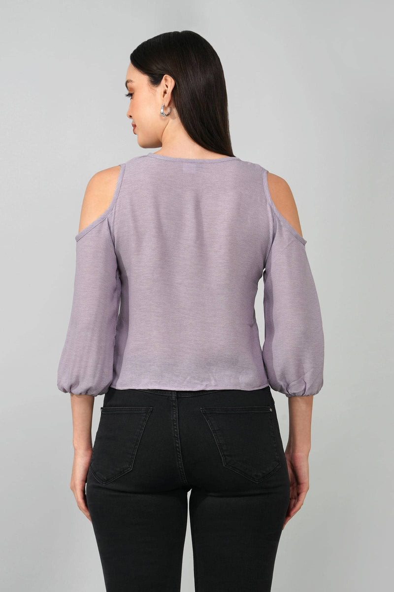Lavender Cold Shoulder Tie-Front Top