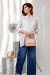 Ivory & Blue Floral Printed Short Kurti