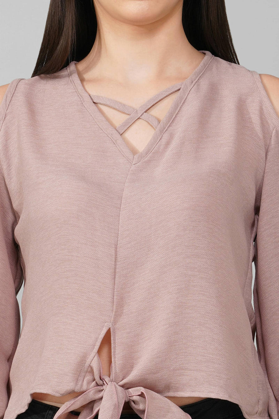 Dusty Pink Cold Shoulder Tie-Front Top