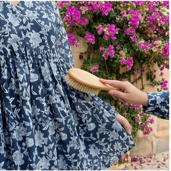 Navy Blue & White Floral Flared Top