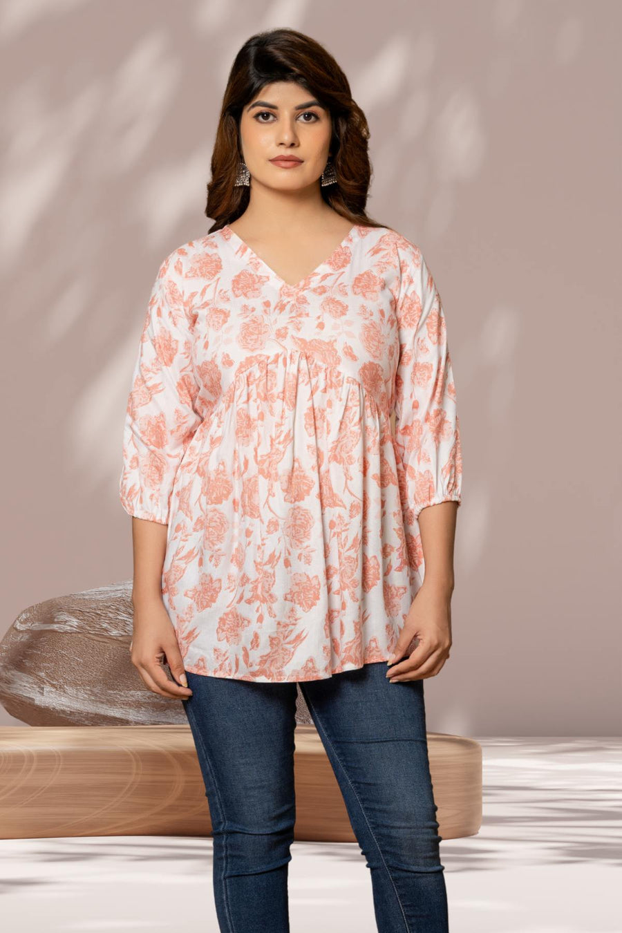 Peach Floral Peplum Top