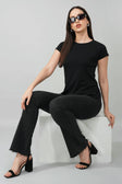 Black Casual Round Neck Top