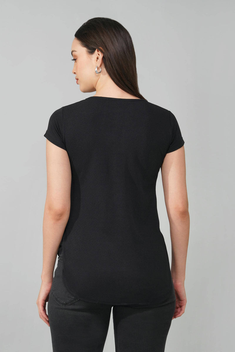 Black Casual Round Neck Top