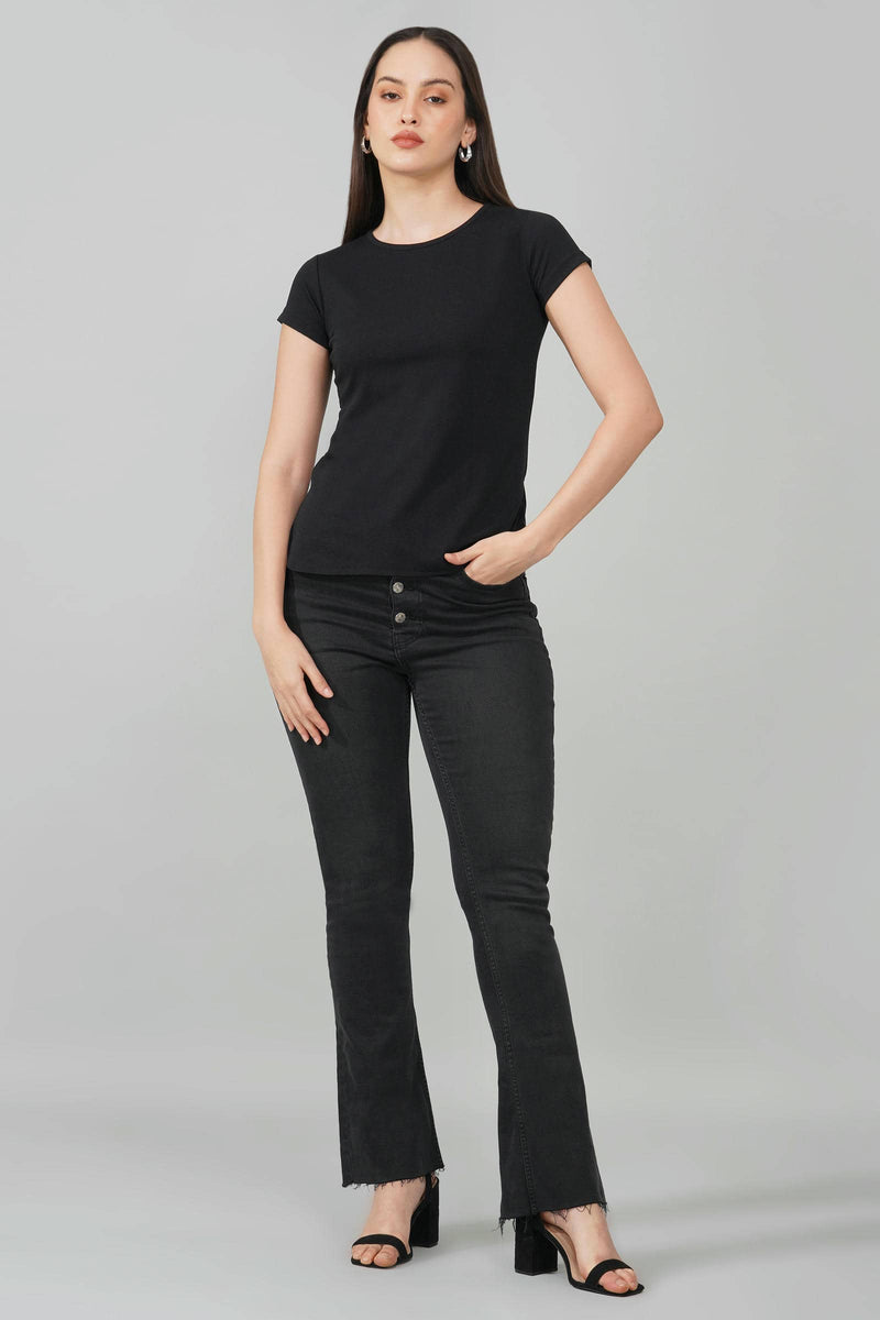 Black Casual Round Neck Top