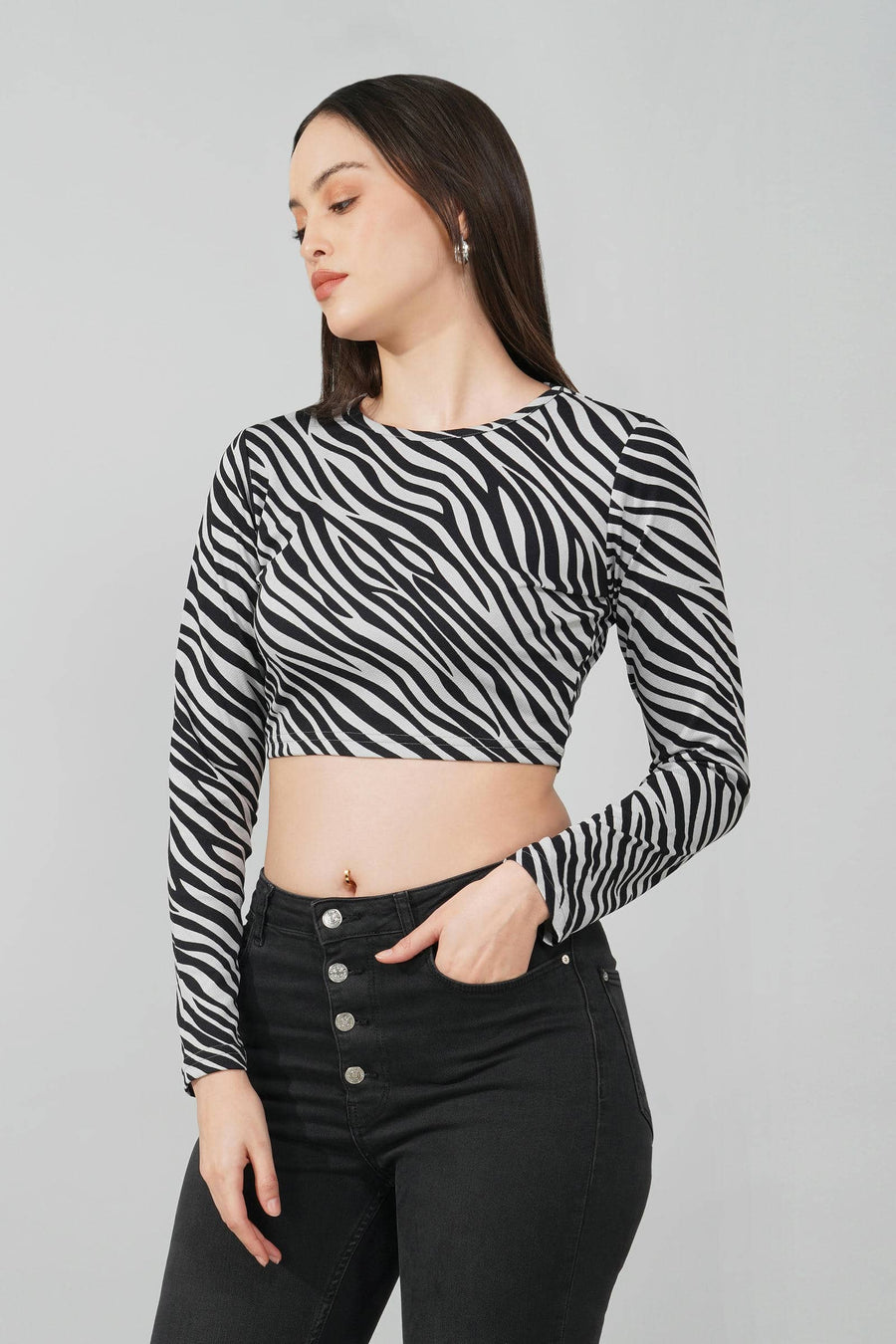 Grey Zebra Print Crop Top