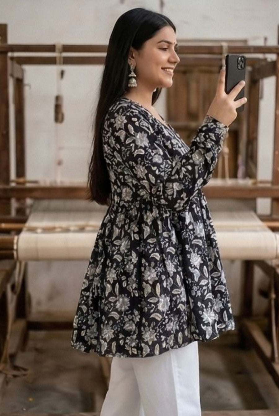 Midnight Bloom Floral Flared Top