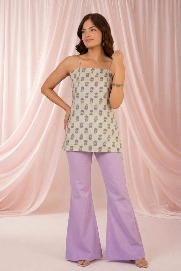 White Floral Short Kurti Top