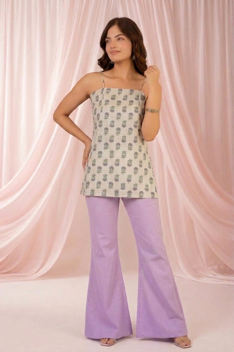 White Floral Short Kurti Top