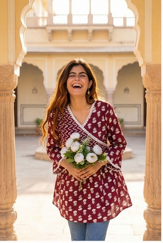 Maroon Angrakha-Style Printed Top