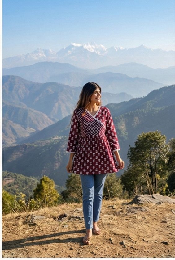 Maroon Angrakha-Style Printed Top