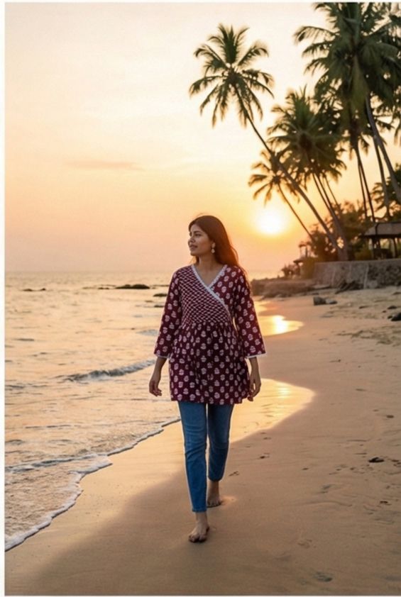 Maroon Angrakha-Style Printed Top