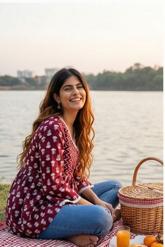 Maroon Angrakha-Style Printed Top