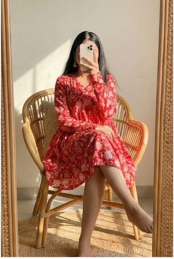 Red Petal Flare Top