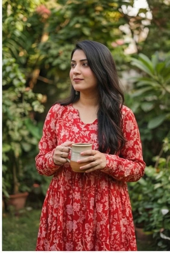 Red Petal Flare Top