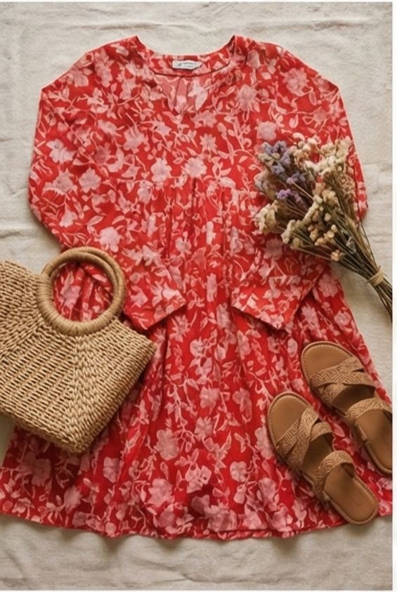 Red Petal Flare Top