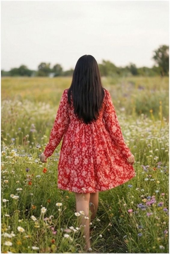 Red Petal Flare Top