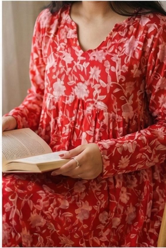 Red Petal Flare Top