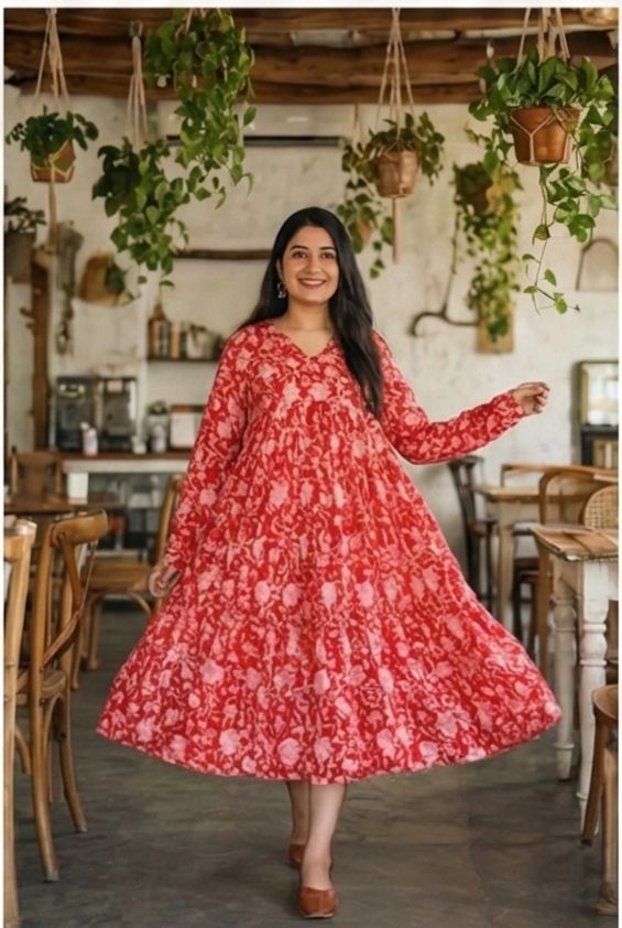 Red Petal Flare Top